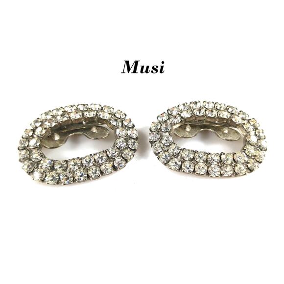Vintage Wedding Shoe Clips, Rhodium Plated, 1950s MUSI Clear Rhinestones - Picture 1 of 10